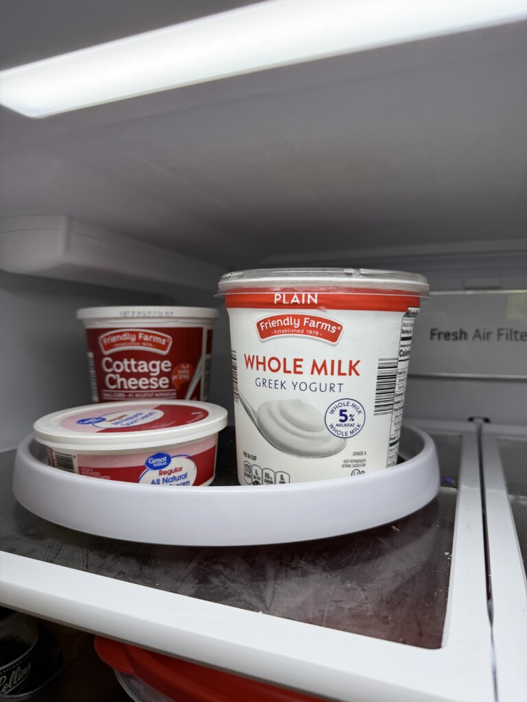 lazy suzan in the fridge for organization